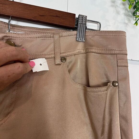 Cache Gold Dress Pants Womens 10 Beige Flare Leg Stretch Cotton Trouser Shiny - Picture 6 of 15